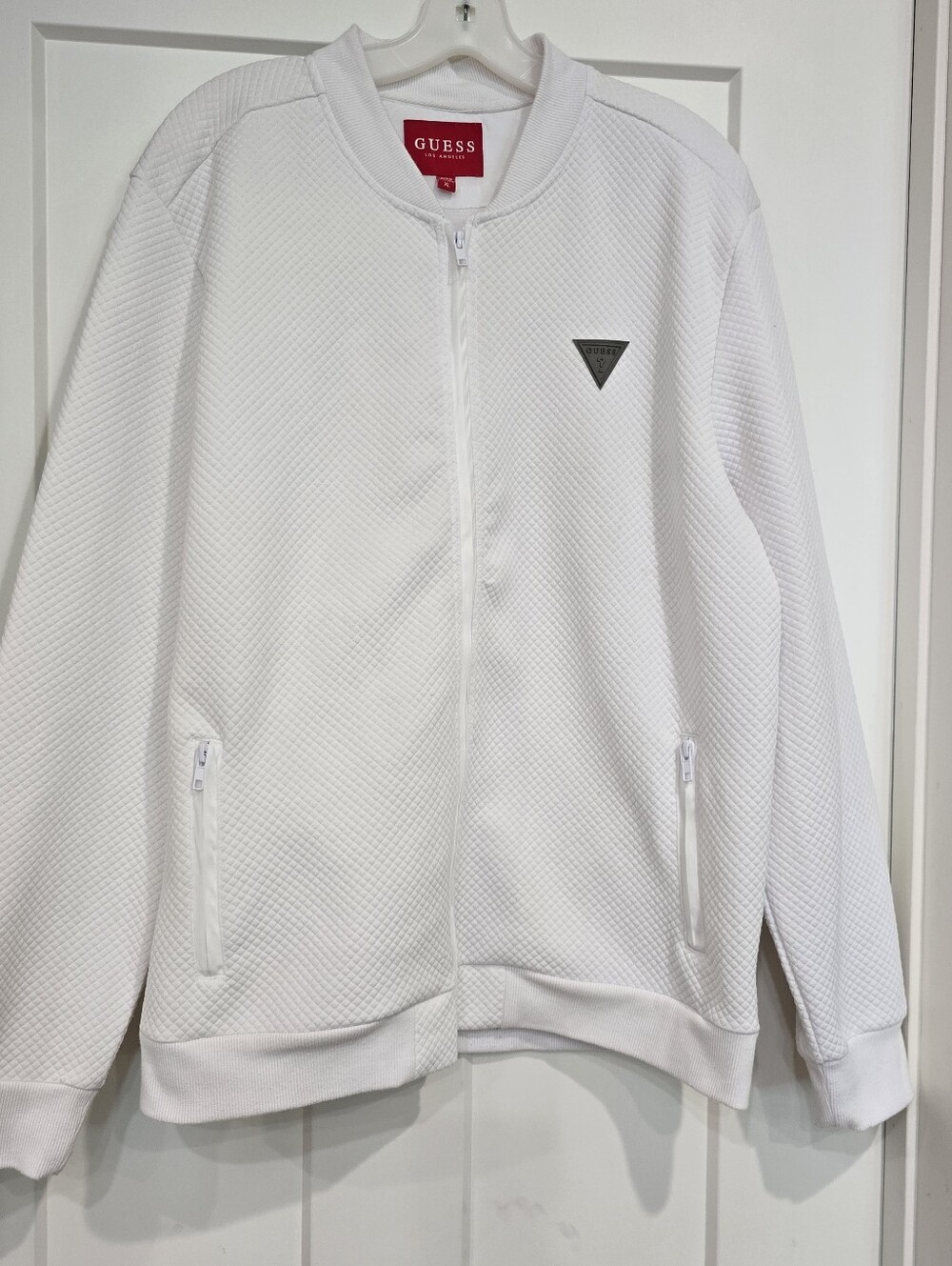 Guess White Quilted Flight Jacket Mens XL Full-zip Bomber Sweatshirt